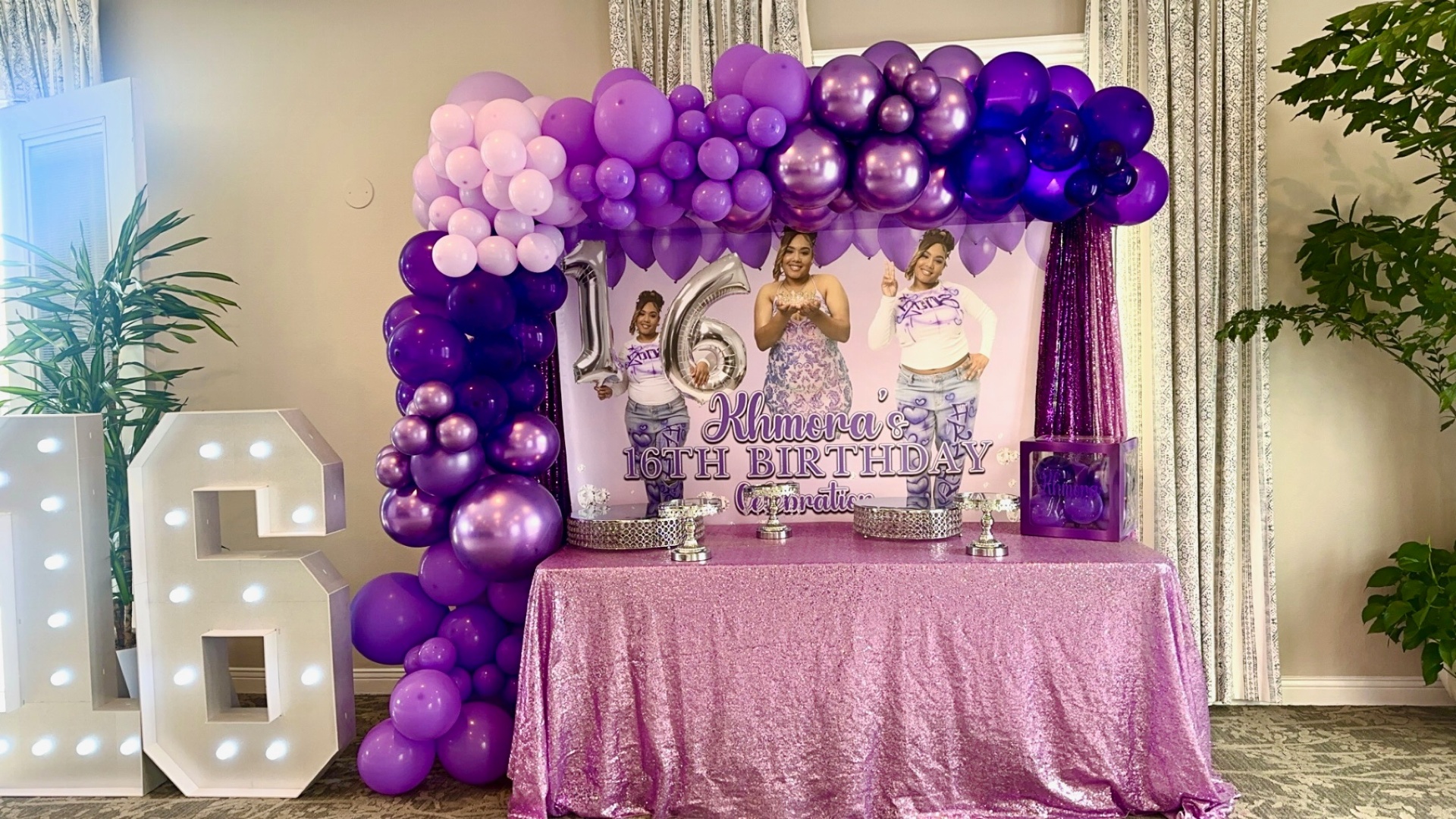 Sweet 16 purple glam backdrop