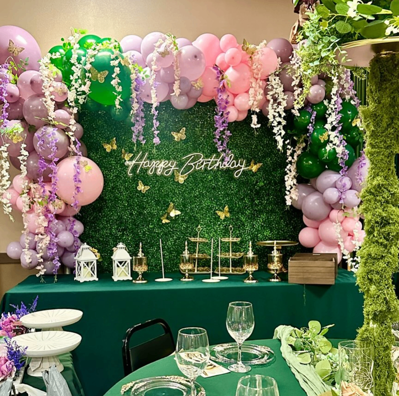 Garden-inspired birthday setup