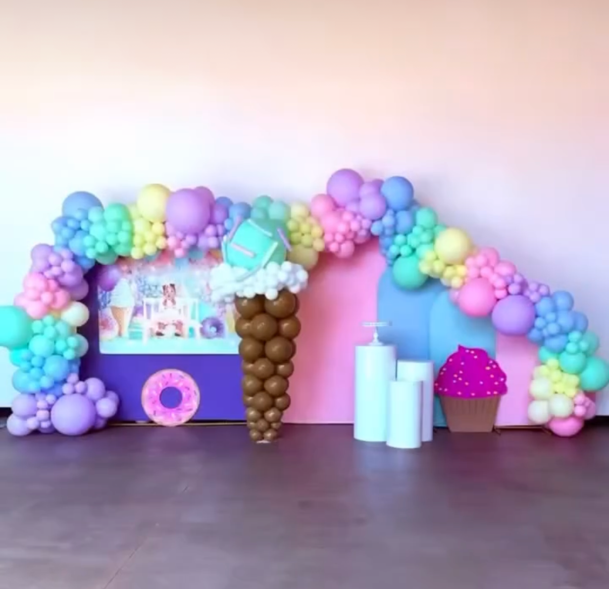 Pastel ice cream balloon arch